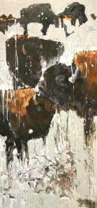 Buffalo with Snow, mixed media on canvas, 32" X 67", 2009, $4200